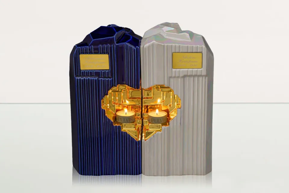 Pulvis Cuore HE-C urna doppia in ceramica con candela