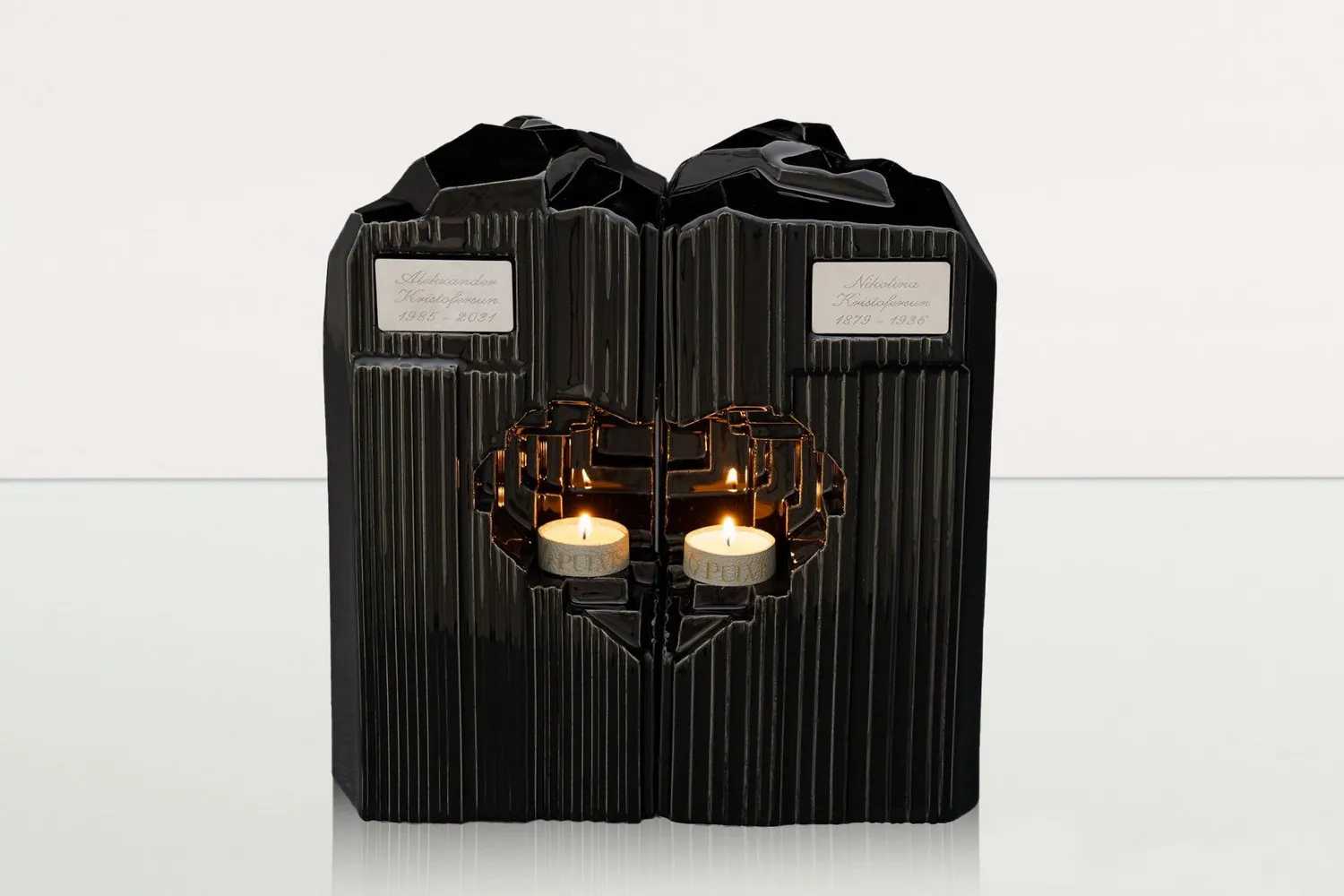 Pulvis Cuore HE-C urna doppia in ceramica con candela