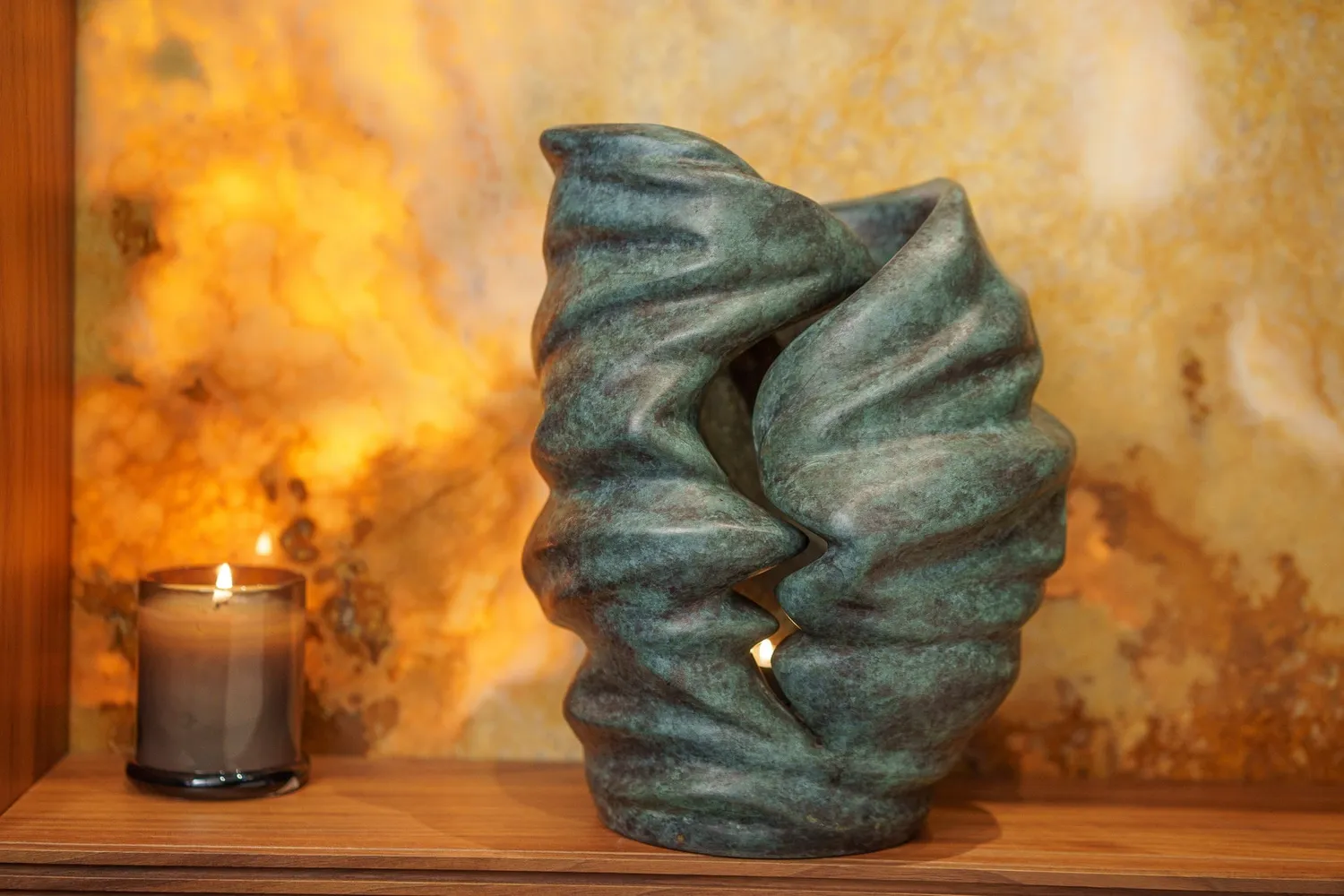 Pulvis Art Urns Light LI-L urna bronzo patina verde con candela