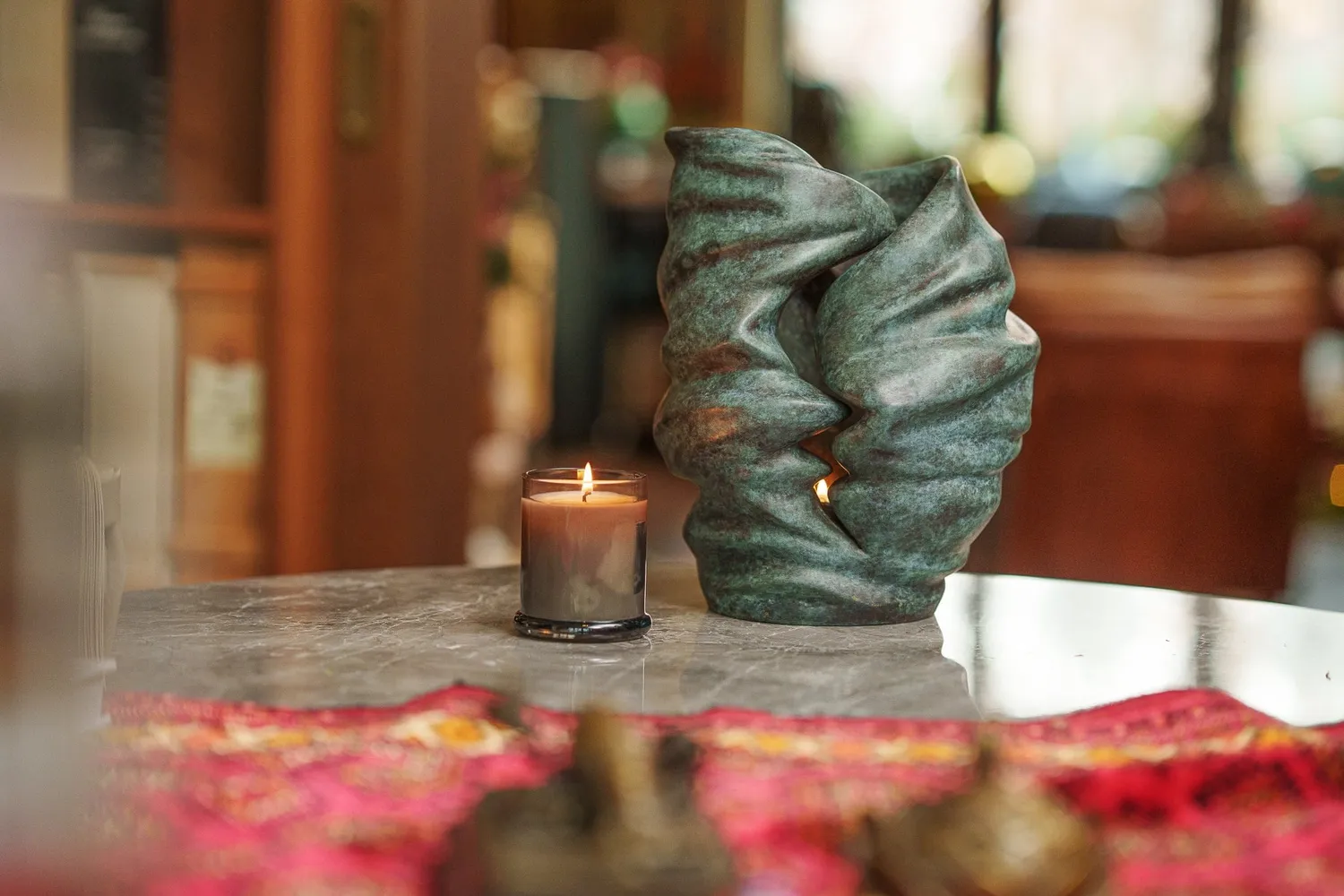 Pulvis Art Urns Light LI-L urna bronzo patina verde con candela