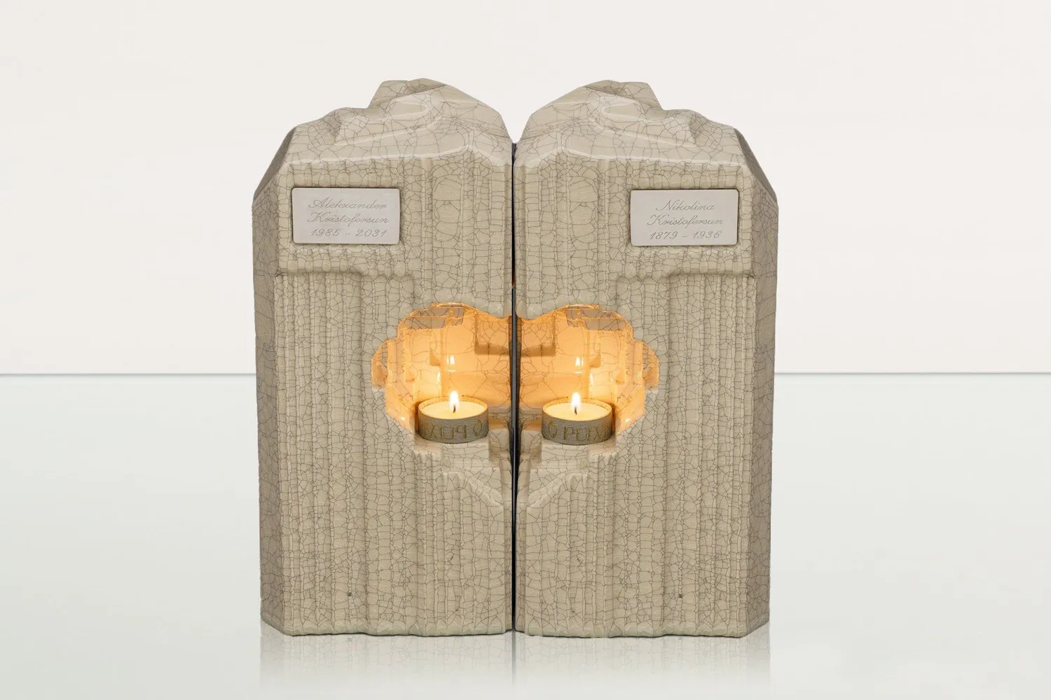 Pulvis Cuore HE-C urna doppia in ceramica con candela
