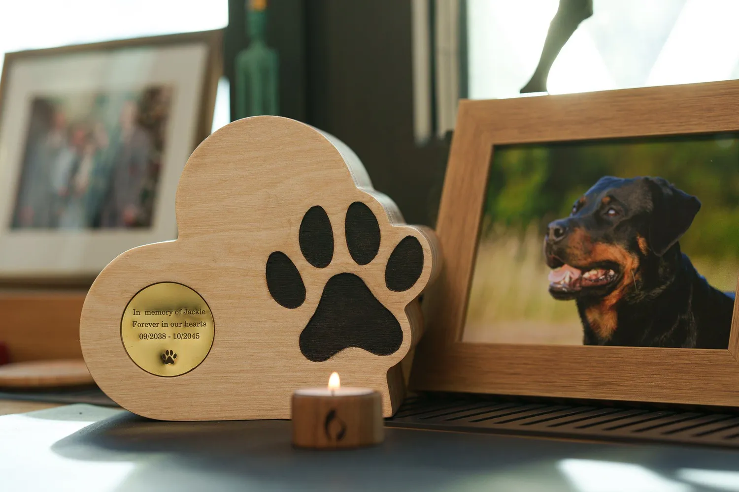 Pulvis Love Paw urna per animali in compensato con targhetta