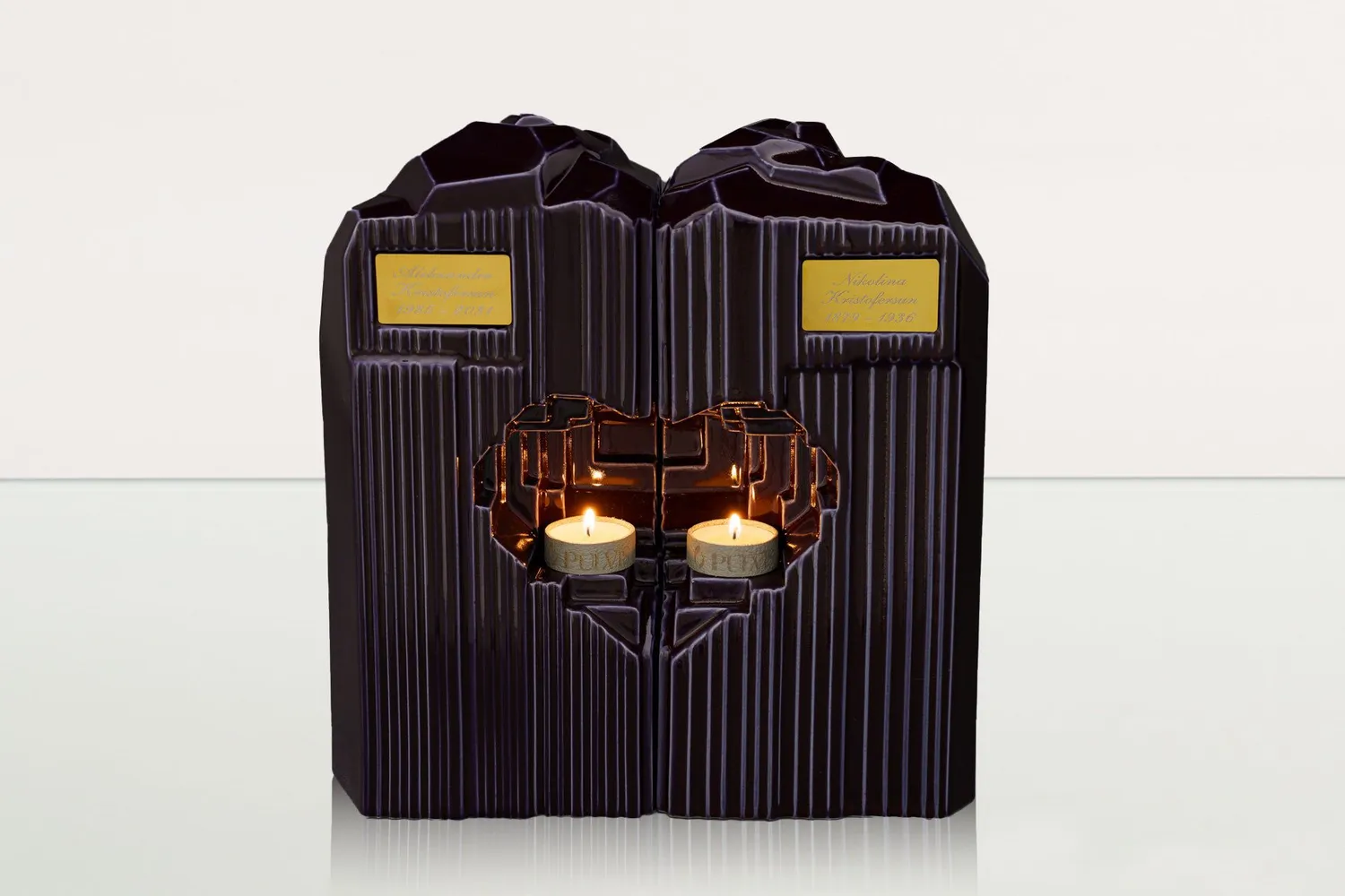 Pulvis Cuore HE-C urna doppia in ceramica con candela