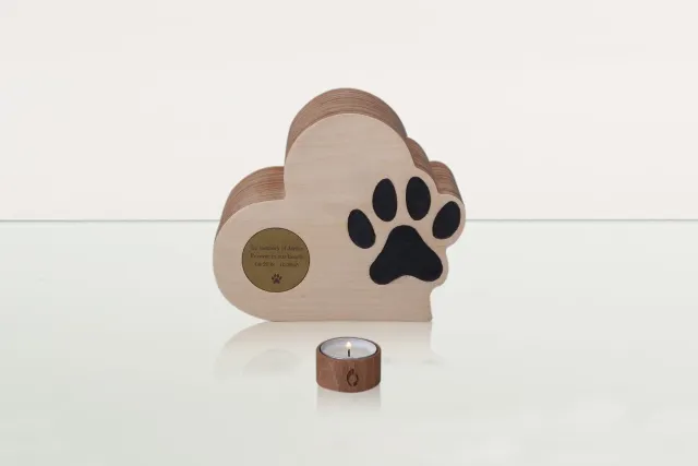 Pulvis Love Paw urna per animali in compensato con targhetta